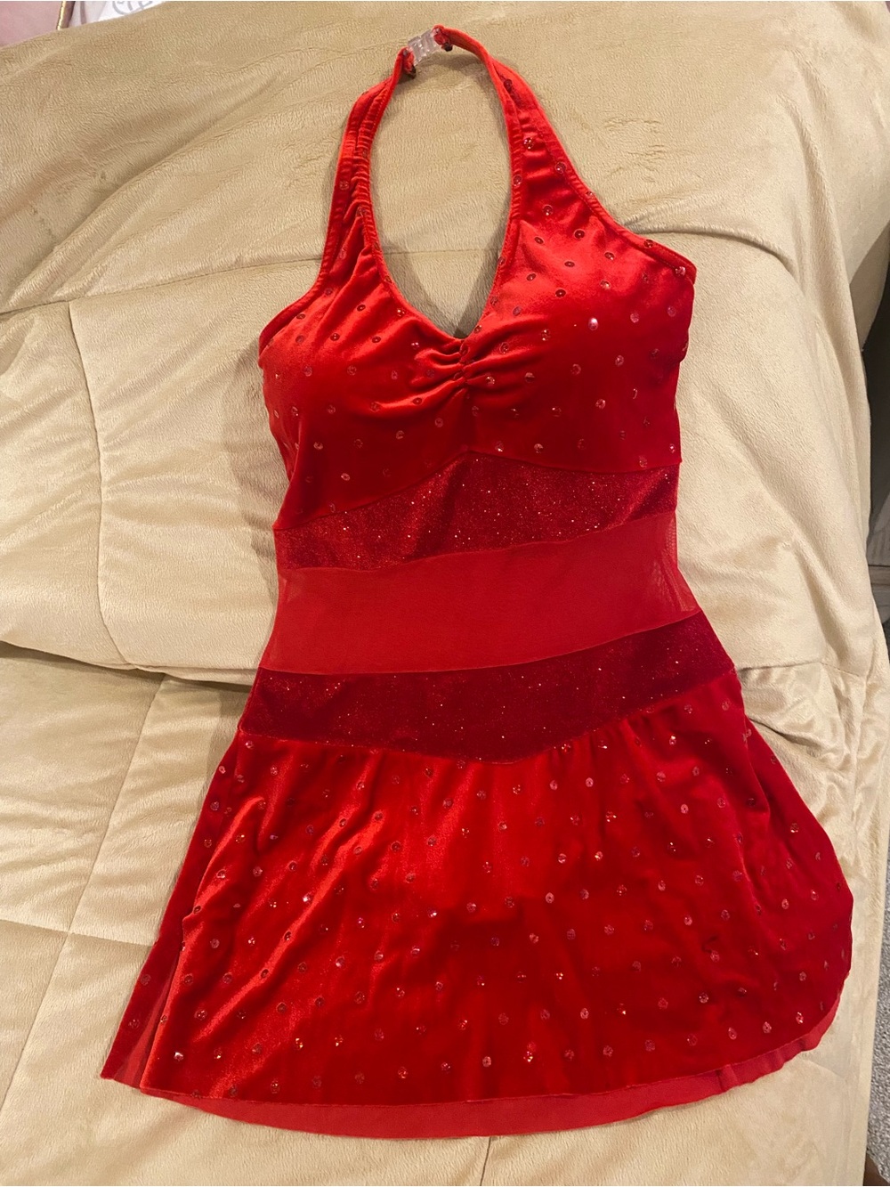 Red halter dance outfit-sequins detail